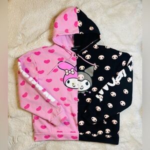 Dumbgood Sanrio Collab My Melody and Kuromi split design hoodie Size: Large